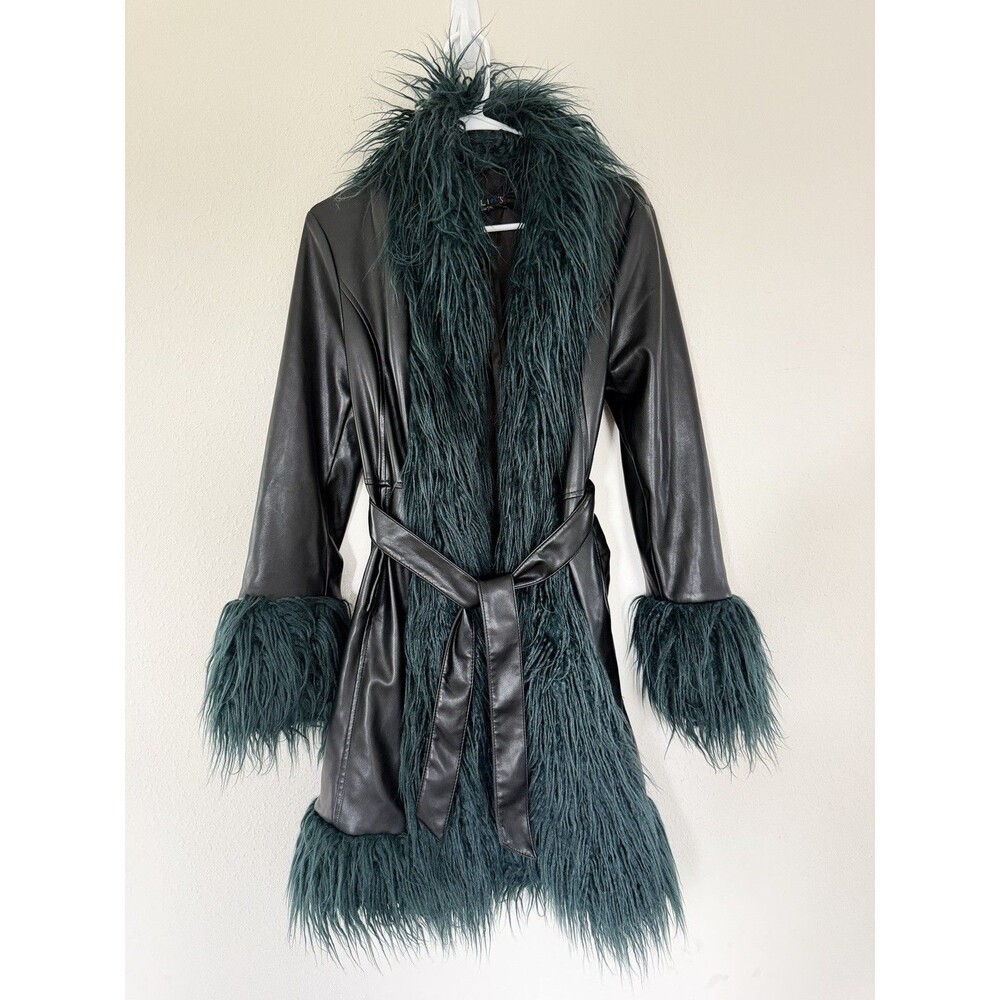 Dolls Kill Y2K Penny Lane Afghan Faux Leather Fur Trim Jacket Small Grunge Mob - Picture 4 of 11